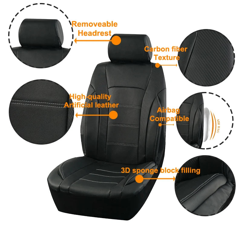 Black Universal Car Seat Covers Leather Splicing Carbon Fiber Car Accessories Interior  Seat Protector Cushion luxury CM World