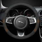 For JAGUAR E-PACE F-PACE F-TYPE XE XF XK XJR XFR XJ XEL XFL Carbon fiber Suede Leather Car Steering Wheel Cover Auto Accessories CM World