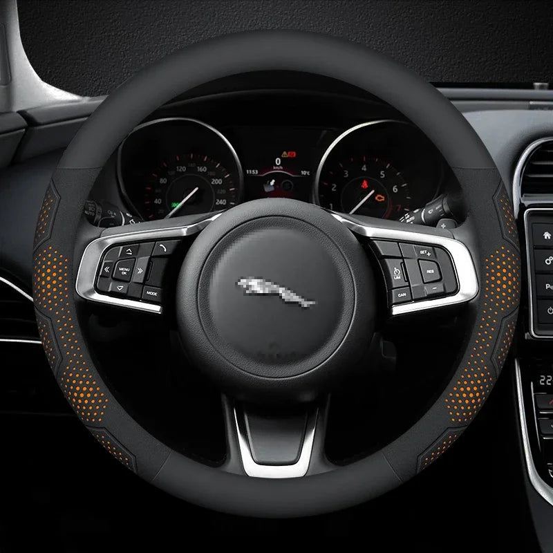 For JAGUAR E-PACE F-PACE F-TYPE XE XF XK XJR XFR XJ XEL XFL Carbon fiber Suede Leather Car Steering Wheel Cover Auto Accessories CM World