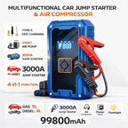 3000A Car Jump Starter 99800mAh Portable Battery Booster Air Compressor 12V Auto Emergency Start Power Bank With LED Light