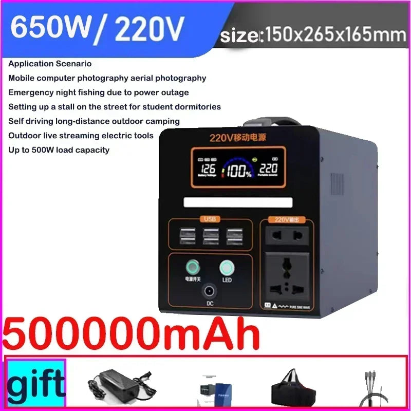 1000000mAh Portable 220v Outdoor Power Bank with Large Capacity for Self-Driving, Camping, and Emergency Backup Power Storage Car Mobile World