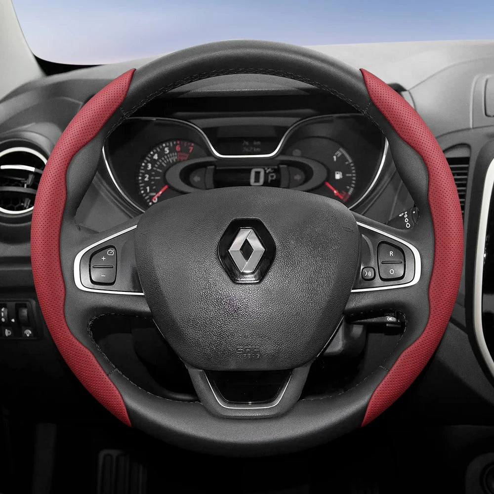 Suitable for Renault Breathable Hole Leather Steering Wheel Cover Segmented Quick Release Design Non-Slip and Durable Megane 3 2 4 Clio4 5 Captur Trafic Scenic Austral Kangoo Arkana Kadjar Master Fluence Zoe Twingo Qm6 CM World