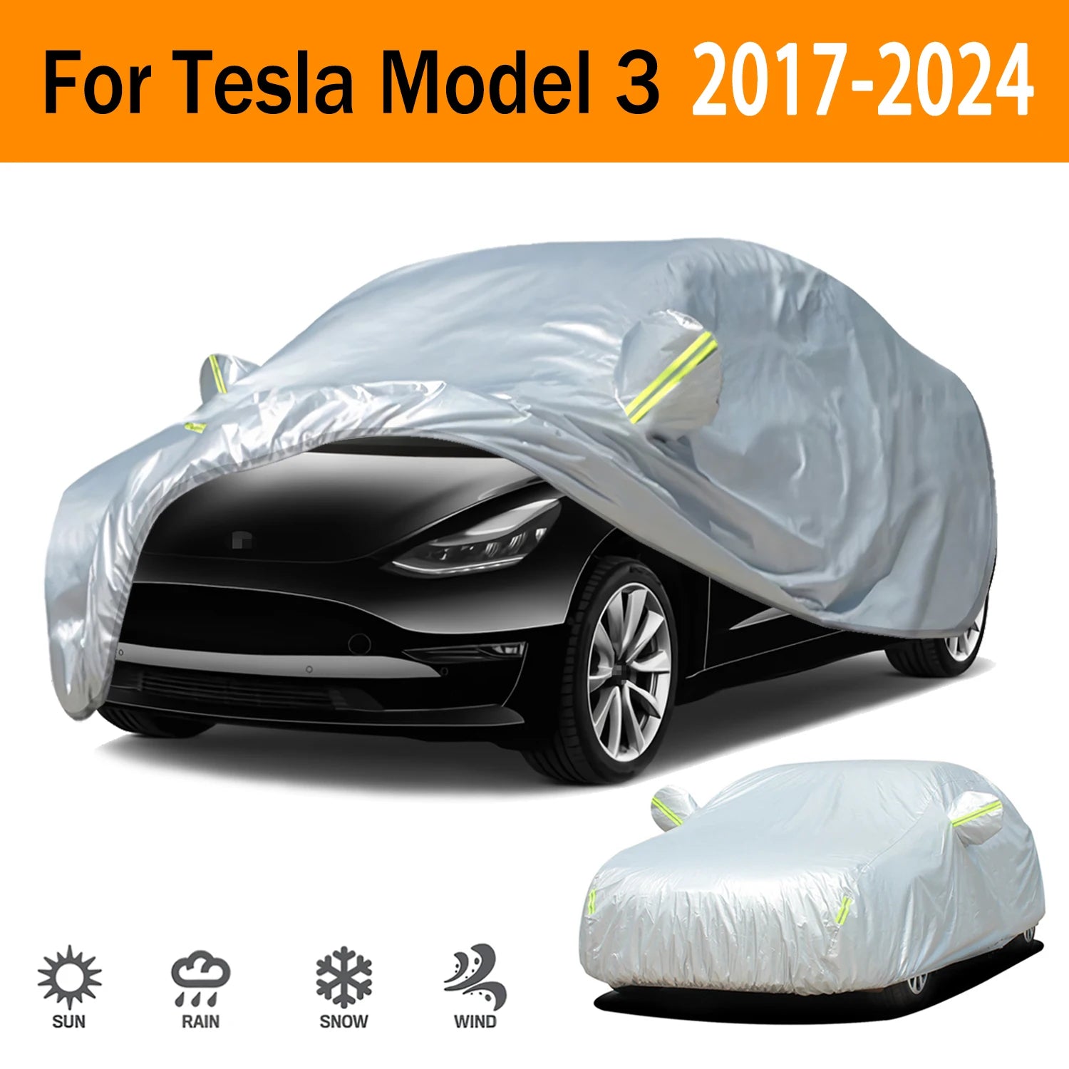 190T Car Cover Protection Sunscreen Heat Insulation Dust Resistant Scratch For Tesla Model 3 2017-2024 Car Exterior Accessories Car Mobile World