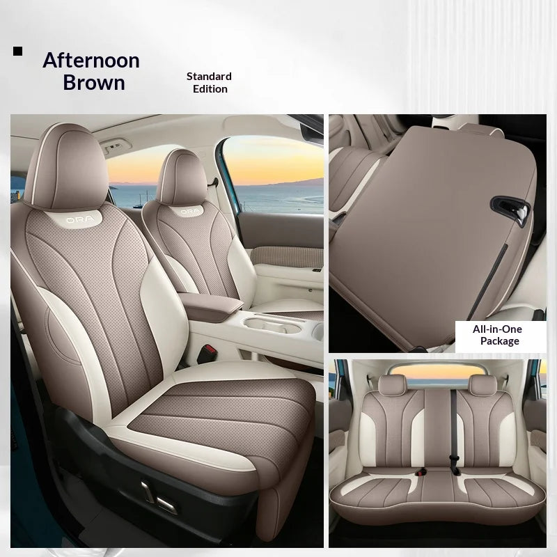 Designed Exclusively for the ORA 5, PU Leather Car Seat Cover, Breathable, Anti-Slip, Airbag Compatible, Full Set Car Seat Cover