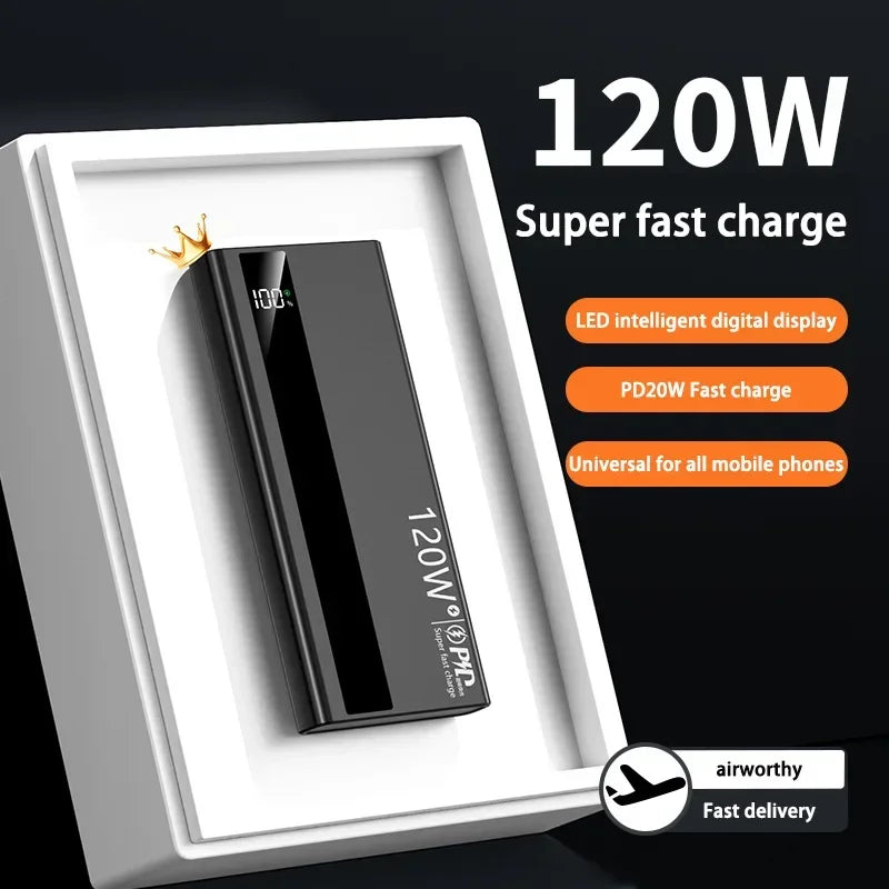200000mAh 120W Power Bank Super Fast Charging Battery High Capacity Digital Display Power Bank For Xiaomi Iphone Samsung Car Mobile World