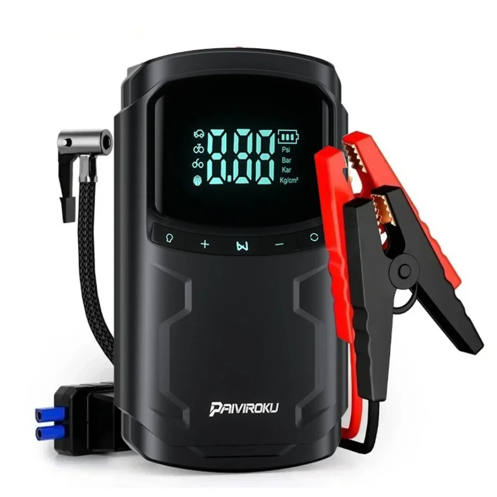 Car Jump Starter with Air Compressor Peak 5000A Auto Battery Booster 150PSI Air Pump Portable Power Bank Tire Inflator Lighting