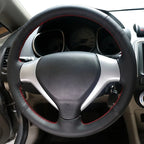 Car Steering Wheel Cover For Honda Jazz Fit 2005 2006 2007 2008 DIY Hand stitch Black PU Microfiber leather