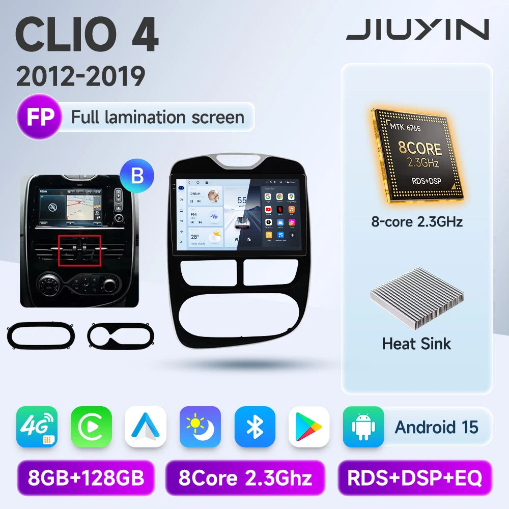 JIUYIN Android 15 Wireless CarPlay Auto Car Radio For Renault Clio 4 ZOE 2012-2019 Intelligent Systems DSP SWC RDS GPS FM BT CM World
