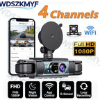 4CH Dash Cam FHD 1080P WiFi Video Recorder Car DVR 3Cam Night Vision Front left right Rear Black Box 24H Parking Loop Recording