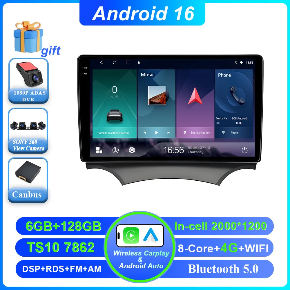 Android 16 Carplay For Ford Ka 2008 - 2014 Auto Radio Stereo Car Multimedia Video Player GPS Navigation QLED Touch Screen 4G DSP CM World