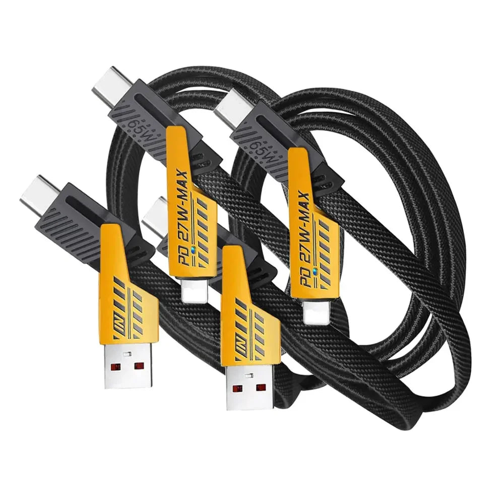 2PCS 4 in 1 Mecha Fast Charging Data Cable Cord PD 27W For iPhone 15 Samsung Xiaomi 65W USB Type C Multi Port Charge Wire Line