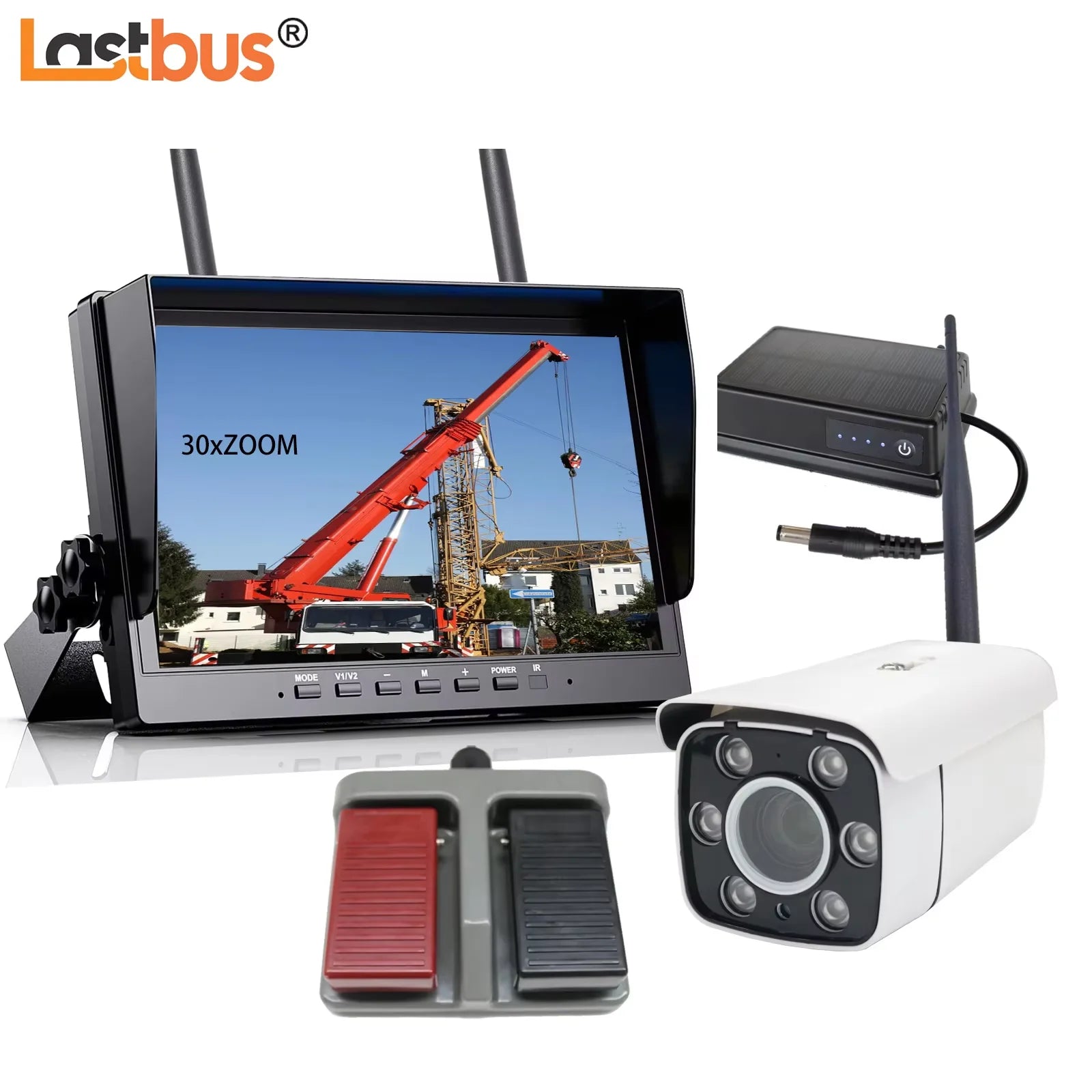 Lastbus Digital Wireless Tower Crane 30x Zoom Monitoring Camera Car Reversing 10.1" Quad DVR Monitor kits For Tower Crane Car Mobile World