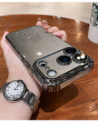 Luxury Transparent Glitter Clear Slim Case For iPhone 12 13 14 Plus 15 16 17 Pro Max Orange Pating Bumper Lens Glass Hard Cover