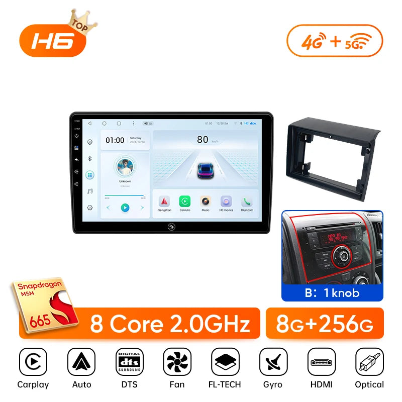 Ainavi Car Radio For Fiat Ducato Citroen Jumper Peugeot Boxer 2006-2024 Wireless Carplay Android Auto Car Multimedia DSP BT 2Din CM World