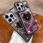 For iPhone 16 Pro Max Luxury Flash Glitter Butterfly Love Mirror Plating Frame Phone Case For iPhone 13 14 15 Plus 17 Air Cover
