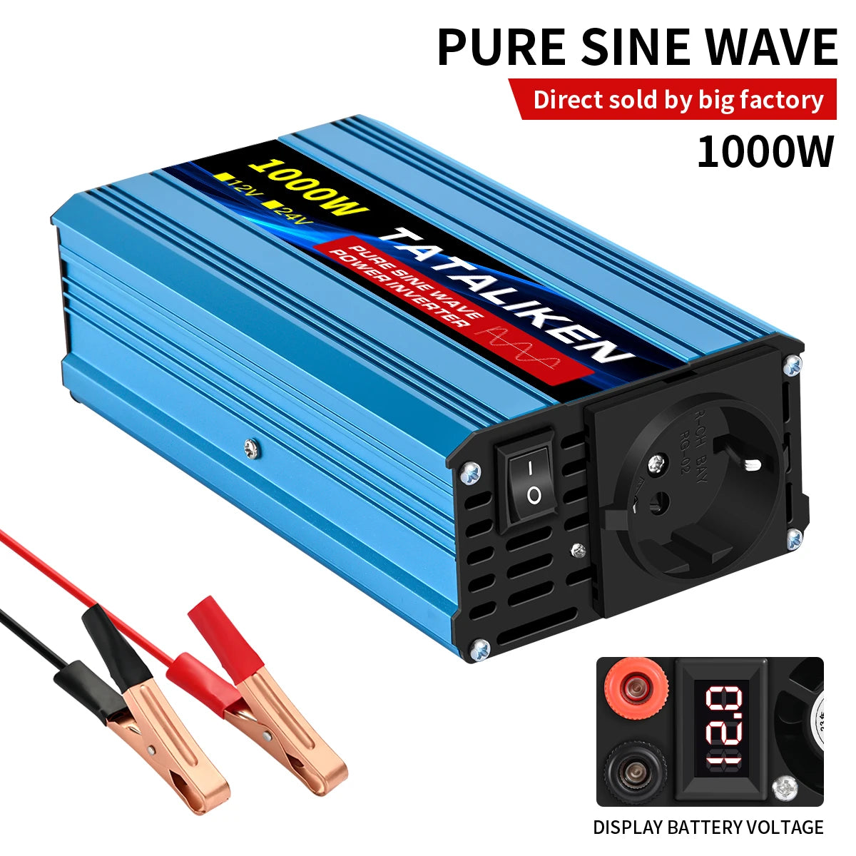 Inverter Pure Sine Wave  2500W/3500W/4500W/5000WDC 12V/24V to AC 220V 230V Voltage Transfer Converter Charging Adapter EU Socket CM World