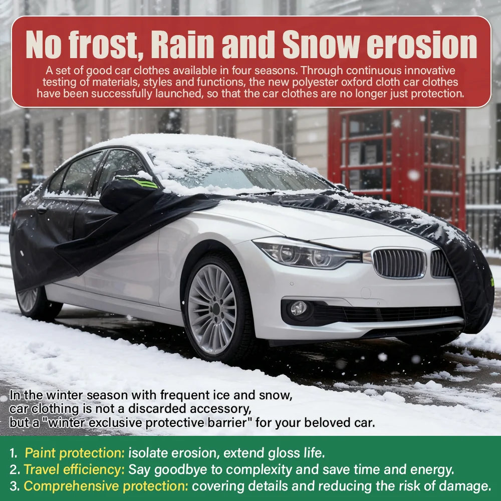 190T Thermal SUV Four-Door Full-Cover Car Cover Winter Snow and Frost Resistant Side Zipper Design Black Universal Fit CM World