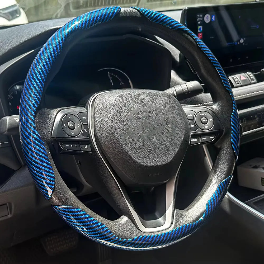 3PCS Carbon Fiber Car Round Steering Wheel Cover Non-Slip Steering Cover Protector Anti Dust Washable Interior Auto Accessories CM World