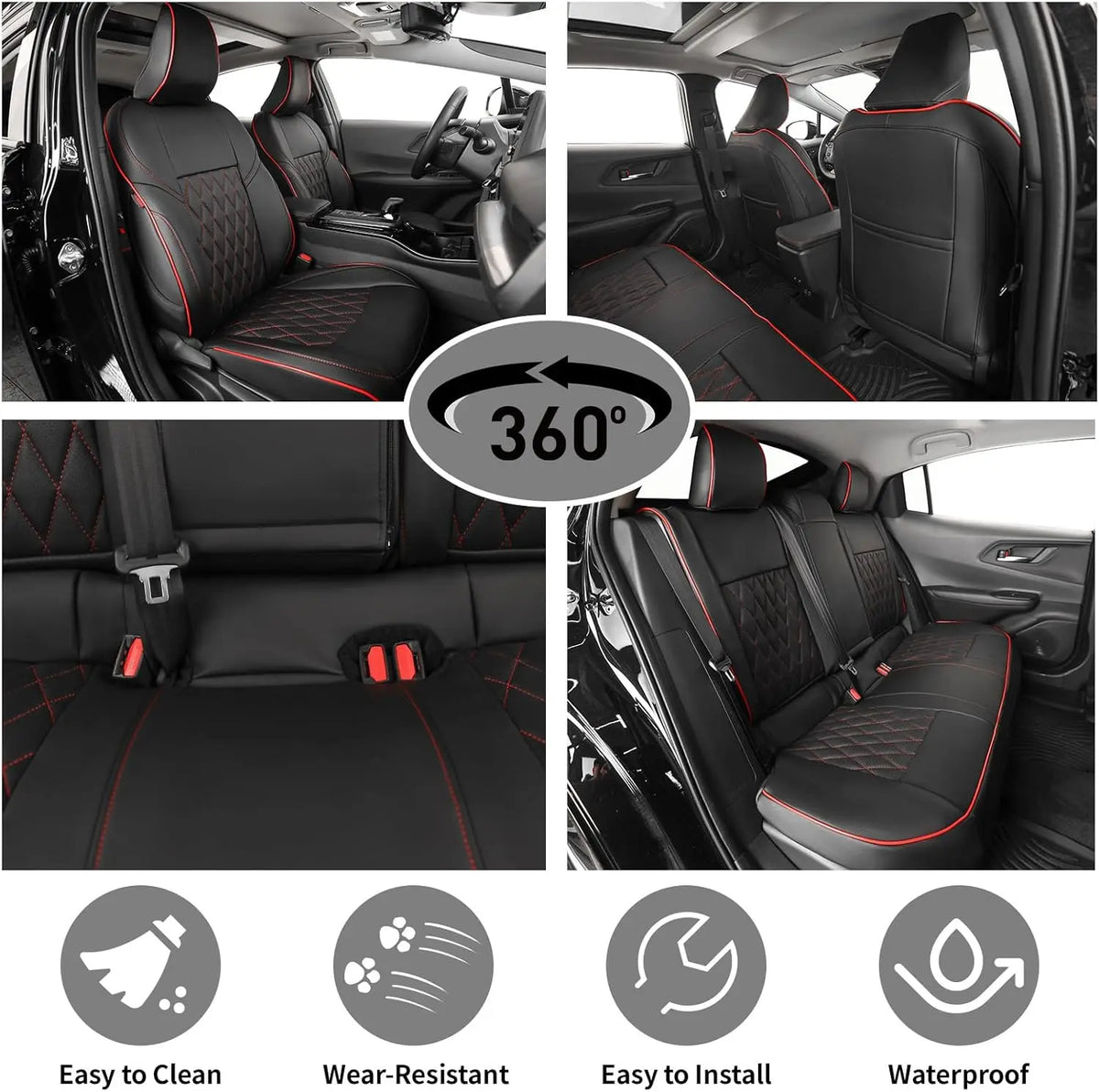 EKR Prius Custom Fit Car Seat Covers Leather Full Set For Toyota Prius/Prius Prime 2023 2024 2025 2026 LE/XLE/Limited/SE/XSE Etc Waterproof Leather Cushion Seat Protective Cover