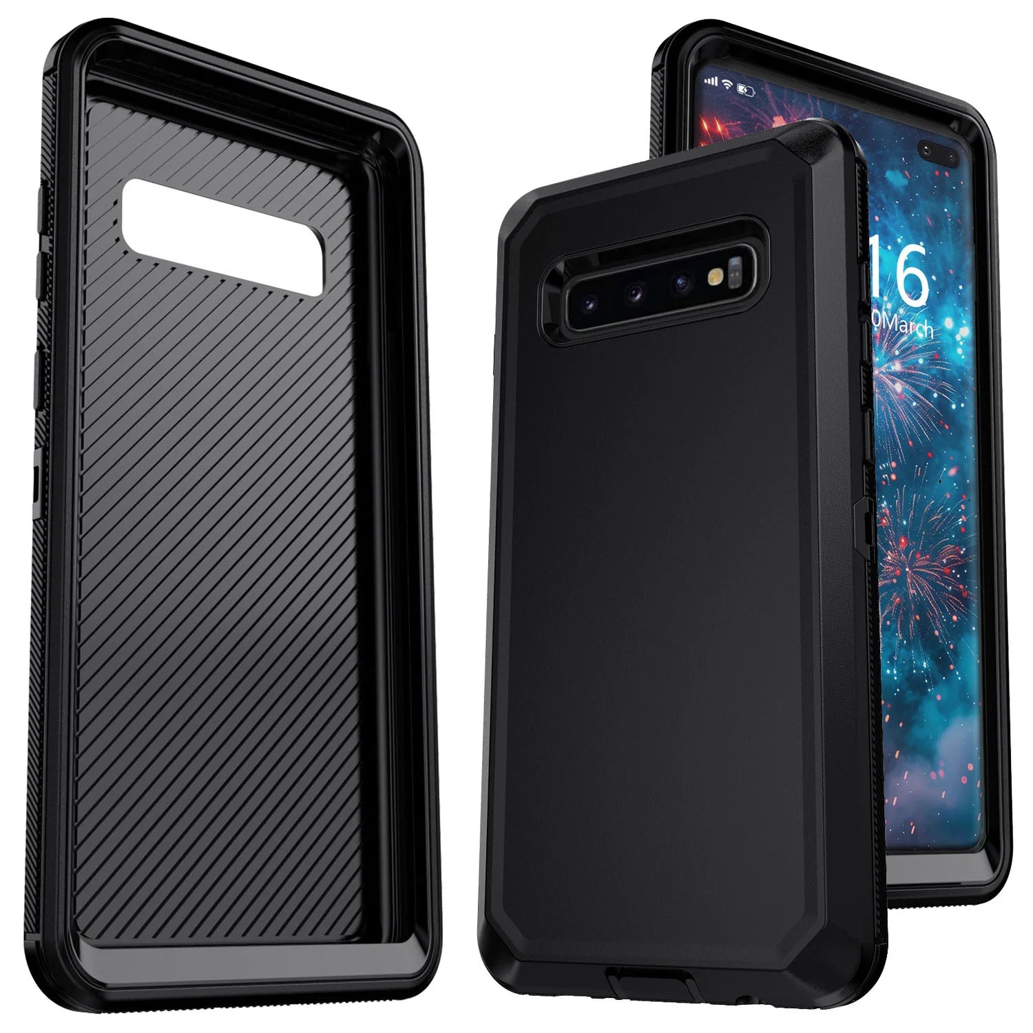 Black For Samsung Galaxy S10+ Plus S10 S10E Case Heavy Duty Shockproof Hard Protective Rugged Hybrid 3in1 Layers Phone Cover Car Mobile World