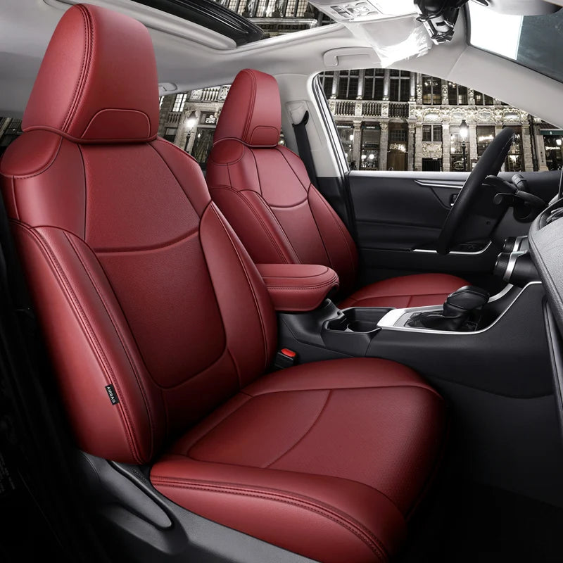 Custom Fit Car Seat Covers Accessories 5 Seat Full Set Middle Perforated Genuine Leather for Toyota RAV4 Corolla CHR Prius Camry CM World