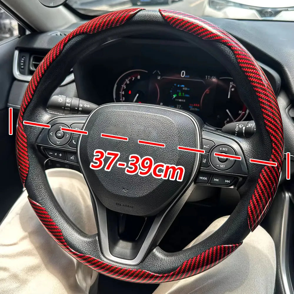 3PCS Carbon Fiber Car Round Steering Wheel Cover Non-Slip Steering Cover Protector Anti Dust Washable Interior Auto Accessories CM World