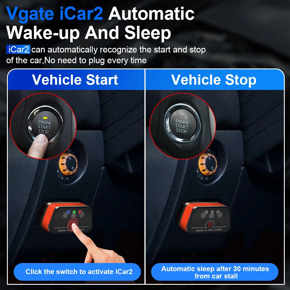 Vgate ICar2 OBD2 OBD 2 Scanner ELM327 WIFI Bluetooth Auto Diagnostic Car Code Reader OBD 2 ELM 327 V2.2 ICar 2 Scan Tool
