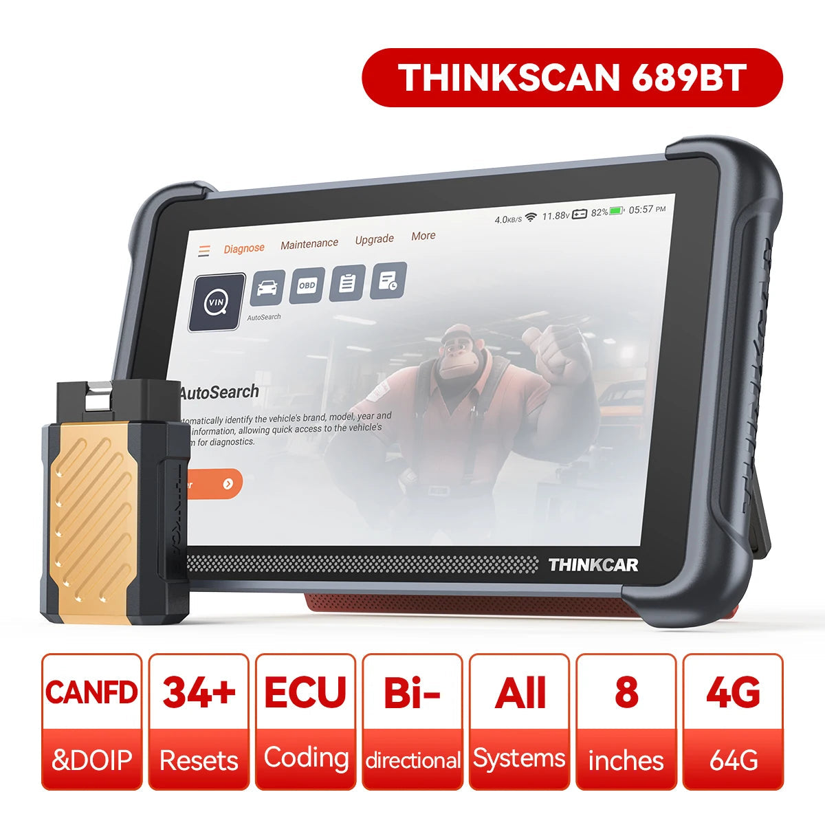Global Version THINKSCAN 689BT Lifetime Free Auto OBD2 Scanner CANFD DOIP Full System Actuator Test 34 Reset Car Diagnostic Tool Car Mobile World