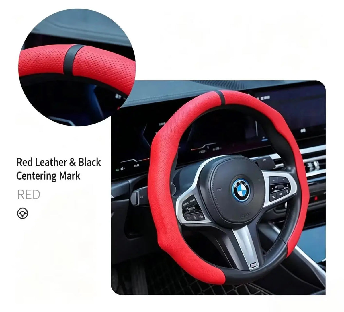 Car Steering Wheel Cover Nappa Leathe Universal 38CM 15 Inch Non-Slip Breathable Sweat-Absorbent Sport Steering Wheel Cover