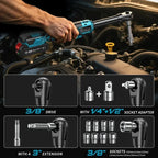 SEESII 21V 6.3'' Extended Electric Ratchet Wrench 3/8'80Nm Cordless Electric Wrench Rechargeable Angle Wrench Car Handheld Toolsfor Makita 18v Battery Pin