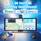 Develuck 11.26" ADAS Car DVR 4K Dash cam 350° Rotatable 2160P Front Camera Carplay Android Auto Registrar With Rotating Bracket