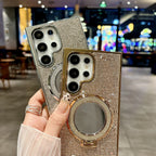 Glitter Stand Mirror Magnetic Cover For Samsung Galaxy S26 S25 Plus S22 S23 S24 Ultra Plating Folding Bracket Diamond Phone Case
