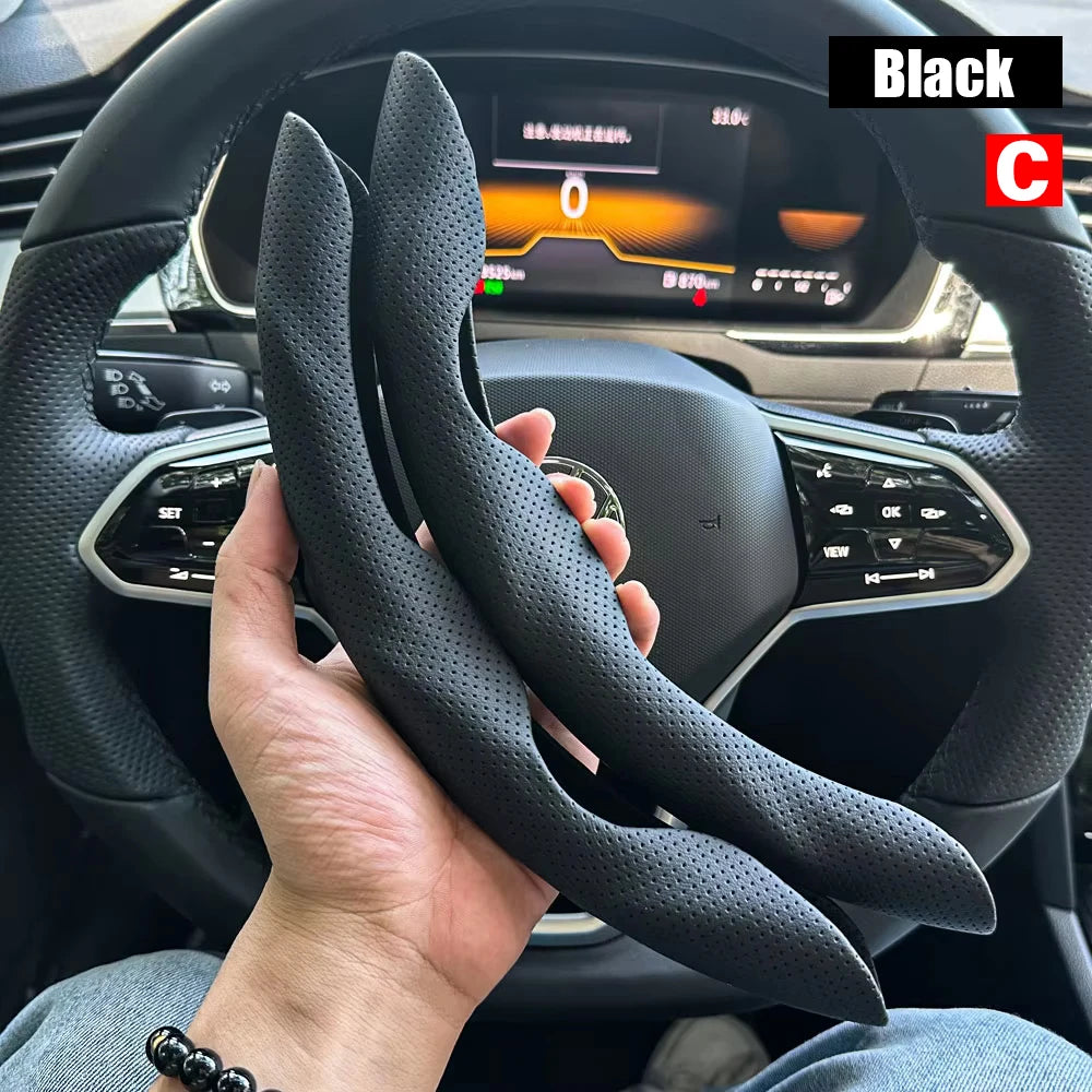 2PCS Universal Round Car Steering Wheel Cover Winter Fur Warm Carbon Fiber Leather Anti-slip Protective Case luxury Accessories CM World