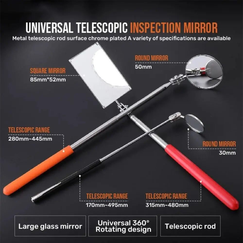 Extendible Inspection Rotatable Mirror Stainless Steel Round Angle Telescopic Mirror Square Detection Tool Equipment Automotive CM World