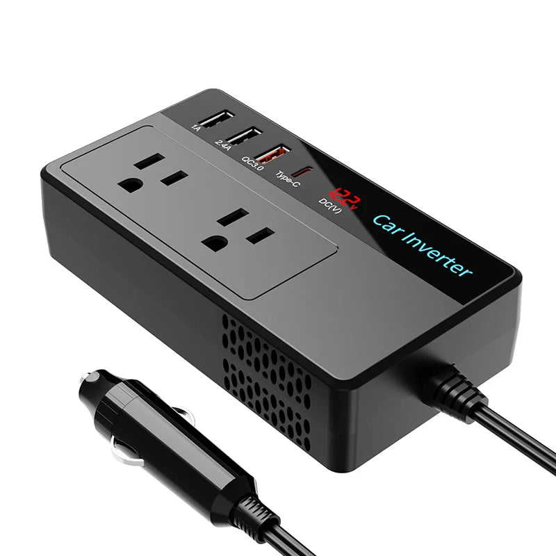 200W Car Inverter DC 12V To 110V AC Power Inverters 3 USB 1 Type-C Ports Charger Adapter Car Plug Converter with LED Screen CM World