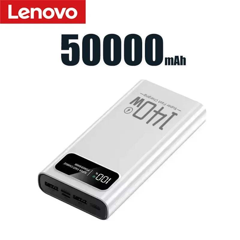 Lenovo 500000mAh 140W Power Bank Super Fast Charging High Capacity Digital Display Battery Pack Powerbank for iPhone Samsung