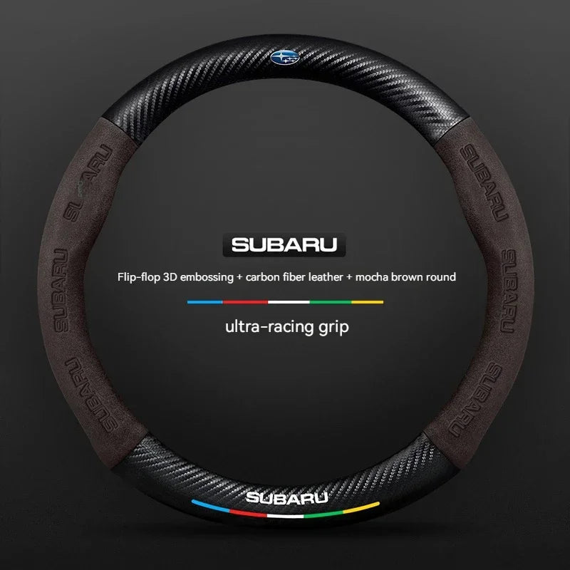 For Subaru Outback Brz Wrx Xv Ascent Forester Impreza Legacy Car Suede Carbon Fiber Leather Steering Wheel Cover Accessories CM World