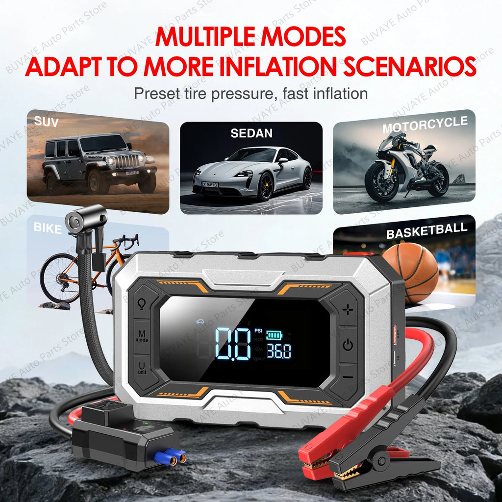 2026 Newest Portable Car Jump Starter 6000A, 153PSI Tire Inflator for 12L Petrol & Diesel Engines, With EVA Storage Case