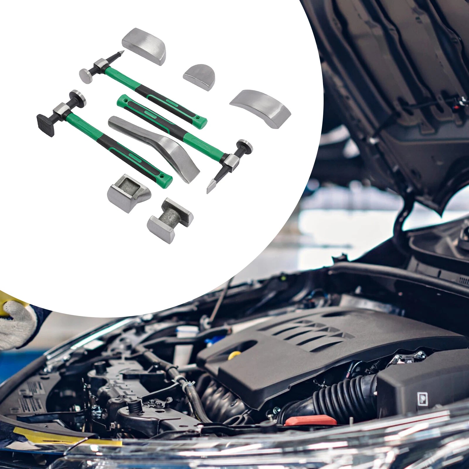 9 PCS Auto Body Steel Manual Repair Tool Kit,Dent Repair Kit,sheet metal hammer,Sheet Metal Lining Irons CM World