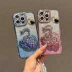The heart-shaped glitter swan Sand stand is suitable for iPhone17 16 14 13 12 15 11promax phone cases with a pendant