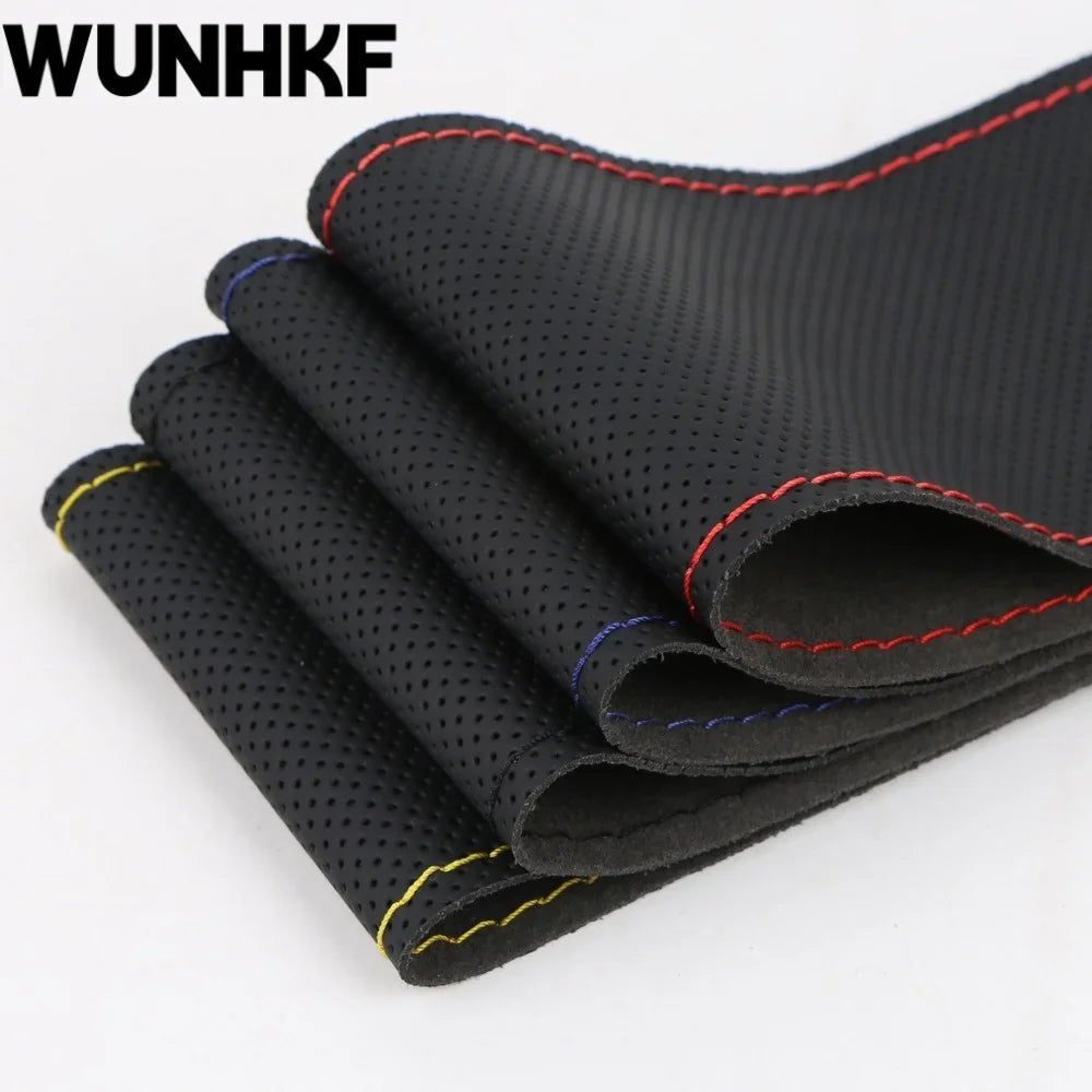 Hand Stitched 37-39cm Car Steering Wheel Cover,Perforated Microfiber Leather, Wear Resistant Non-Slip Steering Wheel Protector