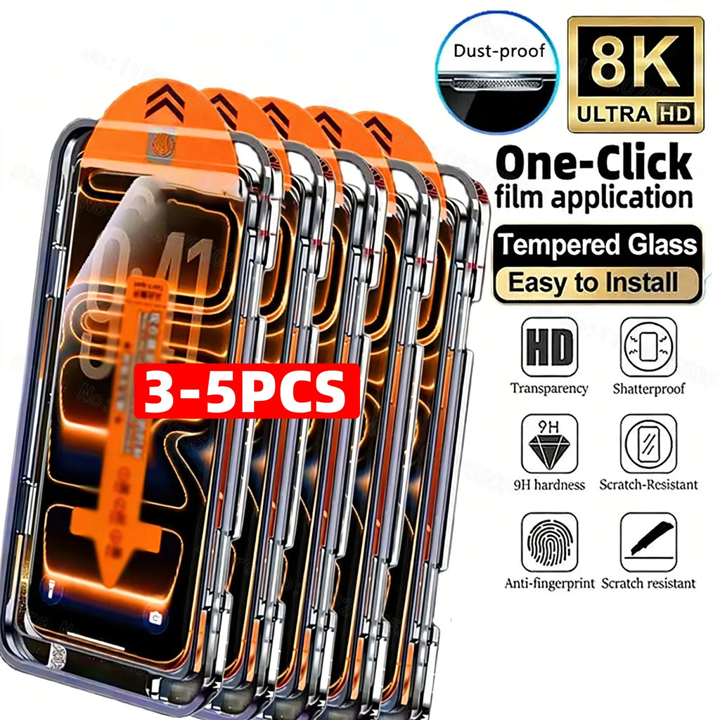 3-5PCS HD Easy Install Screen Protector For iPhone 17 16 Pro Max Air 13 11 15 14 Plus 16e 12 Mini XR X Xs 7 8 Tempered Glass Car Mobile World