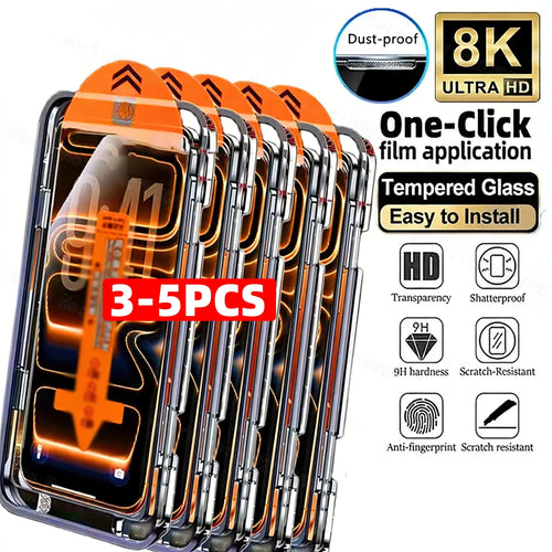 3-5PCS HD Easy Install Screen Protector For iPhone 17 16 Pro Max Air 13 11 15 14 Plus 16e 12 Mini XR X Xs 7 8 Tempered Glass Car Mobile World