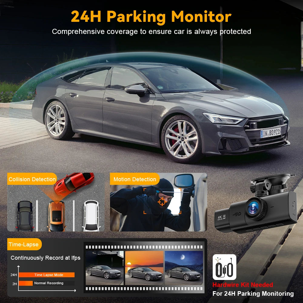 3 Channel WiFi 4K Dash Cam Front and Inside DashCam 1080P Rear Camera Night Vision 24H Parking Car DVR Black Box Support GPS Car Mobile World