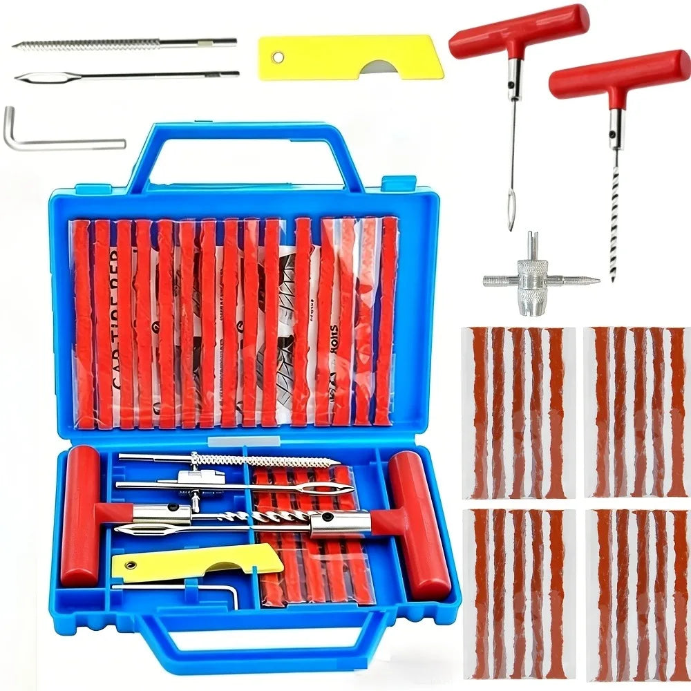 Auto Tire Repair Set Puncture Repair Tools Car Van Motorcycle Bike Emergency Heavy Duty Tubeless Tire Repair Rivet Set, Without Battery