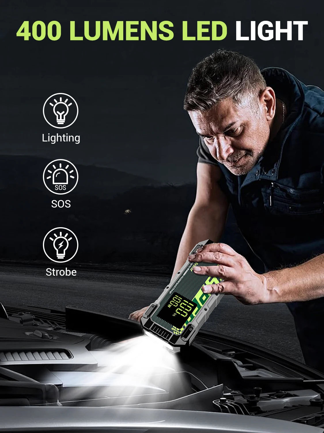 YESPER 4000A 10L Diesel/Gas Jump Starter – 12V/24000mAh, 100W PD Fast Charge, 3-Mode Light + Case, Portable Power Bank Car Mobile World