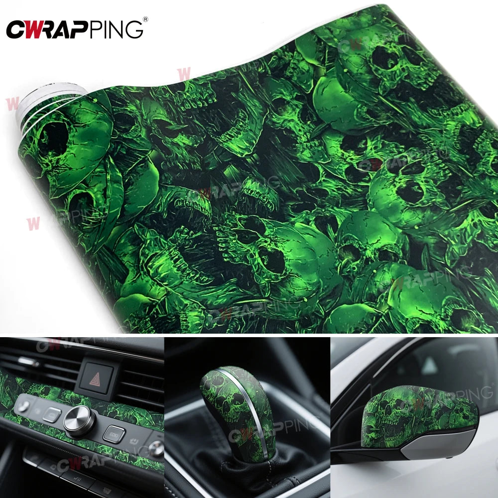 Car Stickers Anime Car Foil Ring Air Release Waterproof Green Skull Automotive Vinyl Wrap Body Film Auto Outdoor Accessories Car Mobile World