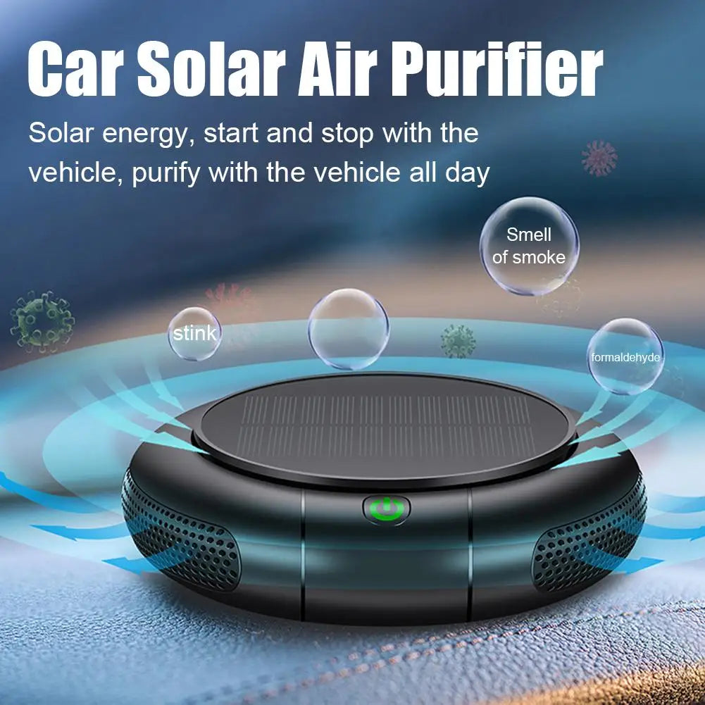 Car Air Purifier Solar/USB Powered, HEPA Filter & Negative Ion, Remove PM2.5/Smoke/Dust, 1200mAh Portable Auto Air Cleaner Car Mobile World