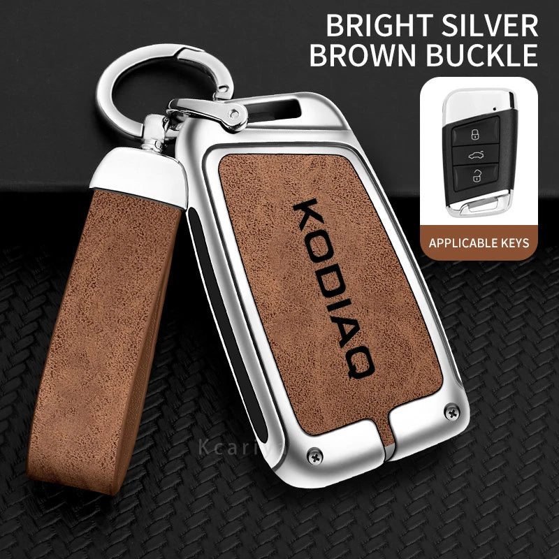 Zinc Alloy Car Remote Control Key Case Cover Holder Shell Fob for Skoda Kodiaq Protection Key Chain Buckle Keyless Accessories CM World