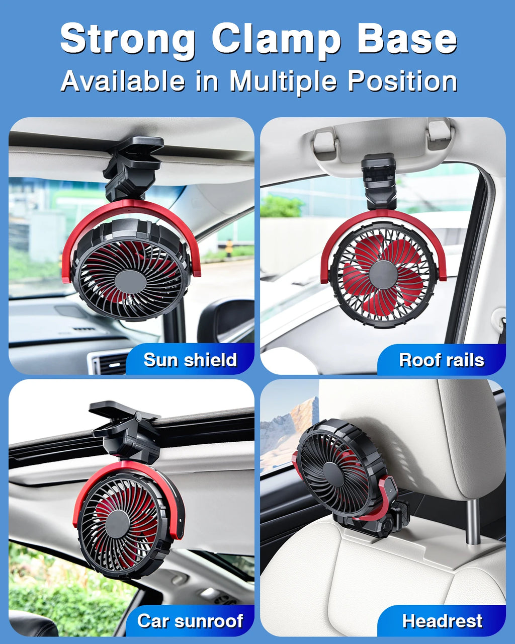 Hipacool Car Cooling Clamp Fan 2000mAh USB Rechargeable Fan Burshless Cooler 900° Rotatable Portable Cooling Tool Car Electronic CM World